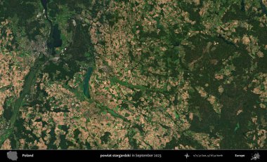 powiat stargardzki. Eylül 2023 'te Copernicus Sentinel karolarından oluşan uydu görüntüsü üzerine Polonya' nın idari bölgesi