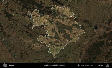 powiat staszowski. Polonya 'nın idari alanı, Nisan 2020' de çekilen Kopernik Nöbetçi karolarından oluşan koyu renkli bir uydu görüntüsü üzerine vurgulandı ve özetlendi