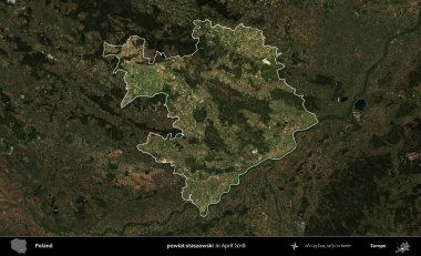 powiat staszowski. Polonya 'nın idari alanı, Nisan 2018' de çekilen Kopernik Nöbetçi karolarından oluşan koyu renkli bir uydu görüntüsü üzerine vurgulandı ve özetlendi