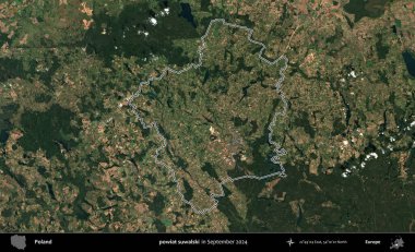 powiat suwalski. Eylül 2024 'te çekilen Kopernik Nöbetçi karolarından oluşan bir uydu görüntüsünde Polonya' nın idari bölgesinin ana hatları belirlendi