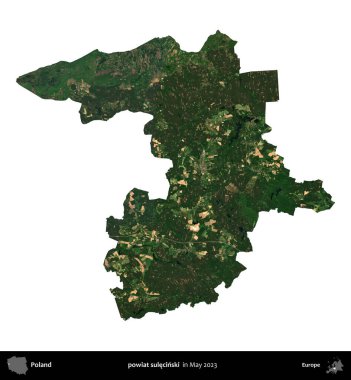 powiat sulecinski. Polonya 'nın idari bölgesi, Mayıs 2023' te çekilen Kopernik Nöbetçi Fayanslarından oluşan bir uydu görüntüsüyle beyaza izole edildi.