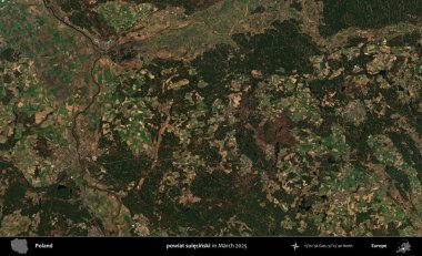 powiat sulecinski. Copernicus Sentinel 'in Mart 2025' te çekilmiş uydu görüntüsü üzerine Polonya 'nın idari bölgesi