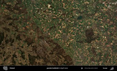 powiat swidnicki. Nisan 2020 'de Copernicus Sentinel karolarından oluşan bir uydu görüntüsü üzerine Polonya' nın idari bölgesi