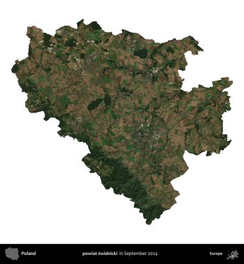 powiat swidnicki. Polonya idari bölgesi, Eylül 2024 'te çekilen Kopernik Nöbetçi karolarından oluşan bir uydu görüntüsü üzerinde beyaza izole edildi.