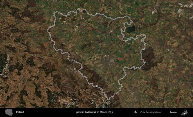 powiat swidnicki. Polonya 'nın idari bölgesinin ana hatları, Mart 2025' te çekilen Kopernik Nöbetçi karolarından oluşan bir uydu görüntüsü üzerine çizildi.