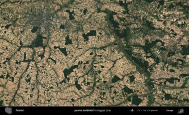 powiat swidnicki. Copernicus Sentinel 'in Ağustos 2019' da çekilmiş uydu görüntüsü üzerine Polonya 'nın idari bölgesi.