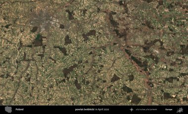 powiat swidnicki. Nisan 2020 'de Copernicus Sentinel karolarından oluşan bir uydu görüntüsü üzerine Polonya' nın idari bölgesi