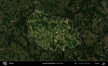 powiat swidwinski. Polonya 'nın idari alanı, Haziran 2018' de çekilen Kopernik Nöbetçi karolarından oluşan koyu renkli bir uydu görüntüsüyle vurgulandı ve özetlendi
