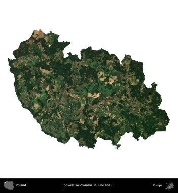 powiat swidwinski. Polonya idari bölgesi, Haziran 2021 'de çekilen Kopernik Nöbetçi karolarından oluşan bir uydu görüntüsü üzerinde beyaza izole edildi.