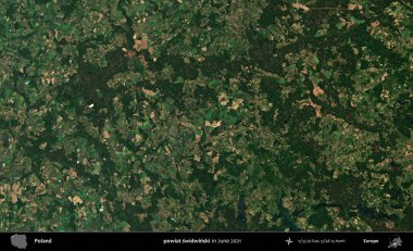 powiat swidwinski. Copernicus Sentinel 'in Haziran 2021' de çekilmiş uydu görüntüsü üzerine Polonya 'nın idari bölgesi