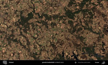 powiat swidwinski. Copernicus Sentinel 'in Mart 2022' de çekilmiş uydu görüntüsü üzerine Polonya 'nın idari bölgesi.