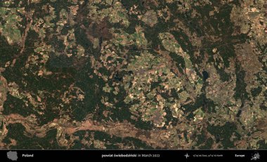 powiat swiebodzinski. Copernicus Sentinel 'in Mart 2022' de çekilmiş uydu görüntüsü üzerine Polonya 'nın idari bölgesi.