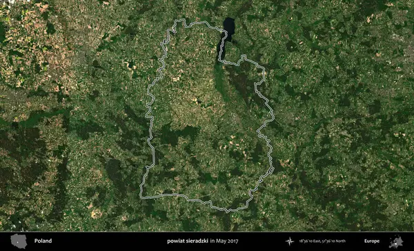 powiat sieradzki. Mayıs 2017 'de çekilen Kopernik Nöbetçi karolarından oluşan bir uydu görüntüsü üzerine Polonya' nın idari bölgesinin ana hatlarını belirledik.