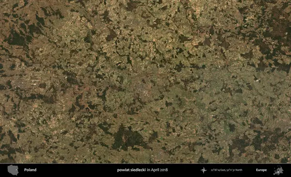Powiat Sidlecki. Nisan 2018 'de çekilen Kopernik Sentinel karolarından oluşan bir uydu görüntüsü üzerine Polonya' nın idari bölgesi