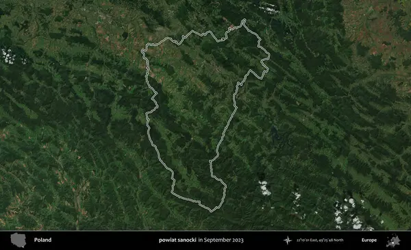 powiat sanocki. Eylül 2023 'te çekilen Copernicus Sentinel karolarından oluşan bir uydu görüntüsü üzerine Polonya' nın idari bölgesinin ana hatlarını belirledik.