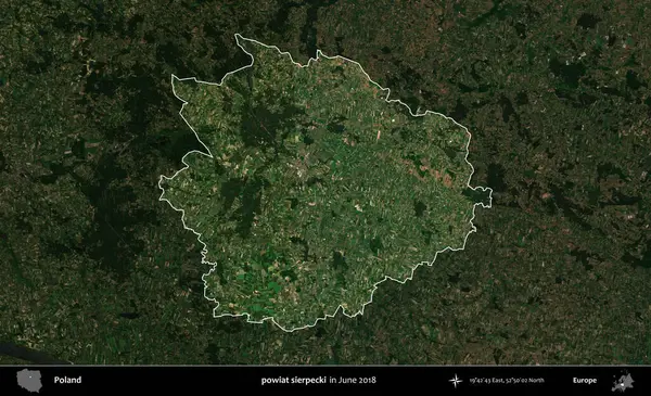 powiat sierpecki. Polonya 'nın idari alanı, Haziran 2018' de çekilen Kopernik Nöbetçi karolarından oluşan koyu renkli bir uydu görüntüsüyle vurgulandı ve özetlendi