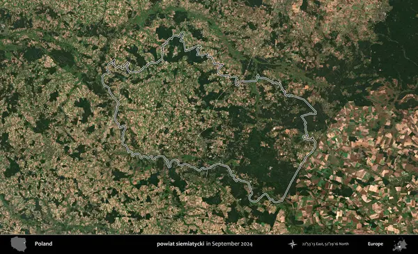 powiat siemiatycki. Eylül 2024 'te çekilen Kopernik Nöbetçi karolarından oluşan bir uydu görüntüsünde Polonya' nın idari bölgesinin ana hatları belirlendi