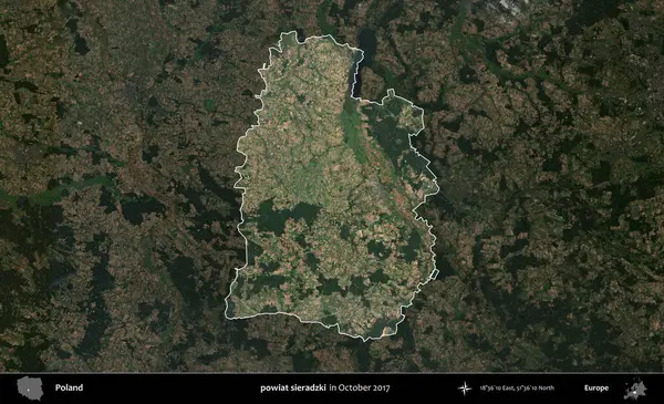 powiat sieradzki. Polonya 'nın idari alanı, Ekim 2017' de çekilen Kopernik Nöbetçi karolarından oluşan koyu renkli bir uydu görüntüsü üzerine vurgulandı ve özetlendi