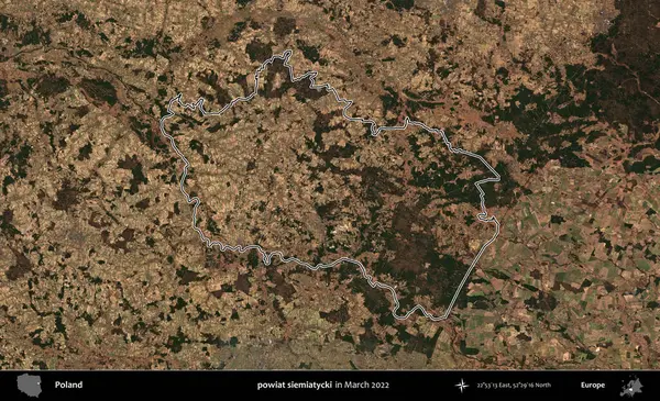 powiat siemiatycki. Polonya 'nın idari bölgesini Mart 2022' de çekilen Kopernik Sentinel karolarından oluşan bir uydu görüntüsü ile özetledik.