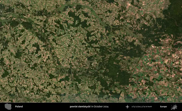 powiat siemiatycki. Polonya 'nın idari bölgesi, Kopernik Sentinel' in Ekim 2024 'te çekilmiş uydu görüntüsü üzerine kurulmuştur.