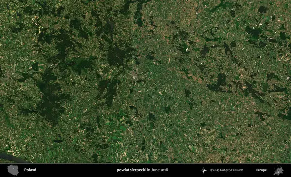 powiat sierpecki. Copernicus Sentinel 'in Haziran 2018' de çekilmiş uydu görüntüsü üzerine Polonya 'nın idari bölgesi
