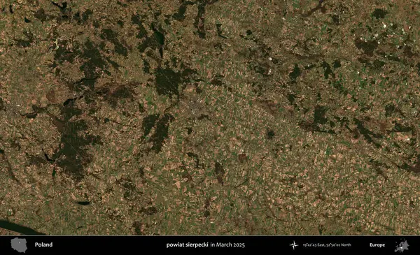 powiat sierpecki. Copernicus Sentinel 'in Mart 2025' te çekilmiş uydu görüntüsü üzerine Polonya 'nın idari bölgesi