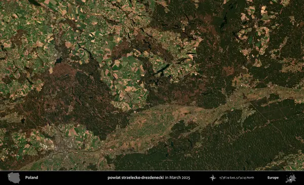 powiat strzelecko-drezdenecki. Copernicus Sentinel 'in Mart 2025' te çekilmiş uydu görüntüsü üzerine Polonya 'nın idari bölgesi