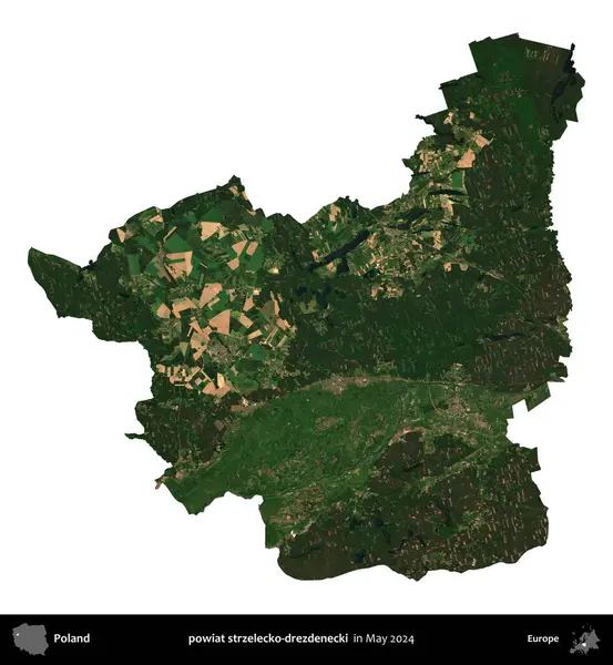 powiat strzelecko-drezdenecki. Polonya 'nın idari bölgesi, Mayıs 2024' te çekilen Kopernik Nöbetçi Fayanslarından oluşan bir uydu görüntüsü üzerinde beyaza izole edildi.