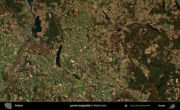 powiat stargardzki. Copernicus Sentinel 'in Mart 2025' te çekilmiş uydu görüntüsü üzerine Polonya 'nın idari bölgesi