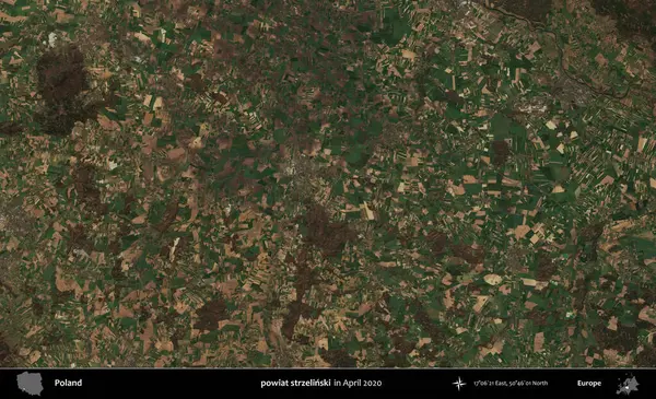 powiat strzelinski. Nisan 2020 'de Copernicus Sentinel karolarından oluşan bir uydu görüntüsü üzerine Polonya' nın idari bölgesi