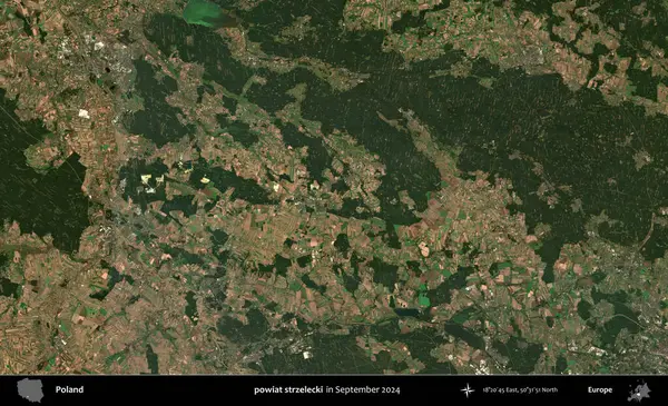 powiat strzelecki. Eylül 2024 'te çekilen Kopernik Sentinel karolarından oluşan uydu görüntüsü üzerine Polonya' nın idari bölgesi