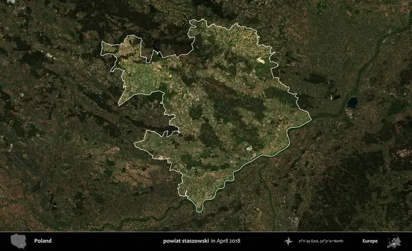 powiat staszowski. Polonya 'nın idari alanı, Nisan 2018' de çekilen Kopernik Nöbetçi karolarından oluşan koyu renkli bir uydu görüntüsü üzerine vurgulandı ve özetlendi