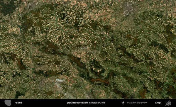 powiat strzyzowski. Polonya 'nın idari bölgesi, Ekim 2018' de çekilen Kopernik Sentinel karolarından oluşan bir uydu görüntüsü üzerine kurulmuştur.
