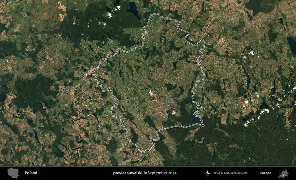powiat suwalski. Eylül 2024 'te çekilen Kopernik Nöbetçi karolarından oluşan bir uydu görüntüsünde Polonya' nın idari bölgesinin ana hatları belirlendi