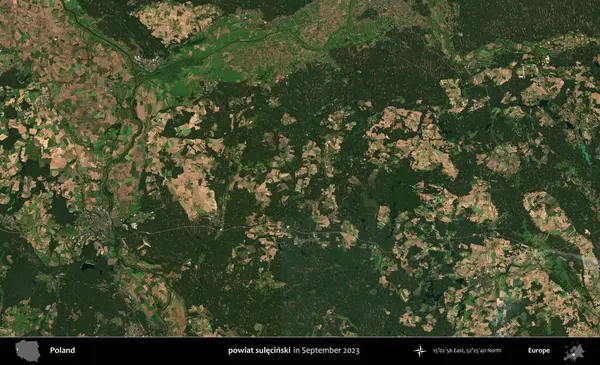 powiat sulecinski. Eylül 2023 'te Copernicus Sentinel karolarından oluşan uydu görüntüsü üzerine Polonya' nın idari bölgesi