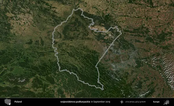 wojewodz2 podkarpackie. Eylül 2019 'da çekilen Kopernik Nöbetçi karolarından oluşan bir uydu görüntüsü üzerine Polonya' nın idari bölgesinin ana hatlarını çizdim.