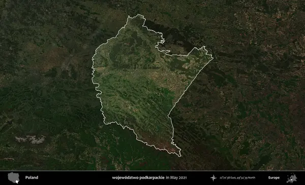 wojewodz2 podkarpackie. Polonya 'nın idari alanı, Mayıs 2021' de çekilen Kopernik Nöbetçi karolarından oluşan koyu renkli bir uydu görüntüsüyle vurgulandı ve özetlendi
