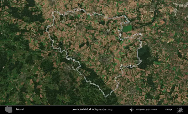 powiat swidnicki. Eylül 2023 'te çekilen Copernicus Sentinel karolarından oluşan bir uydu görüntüsü üzerine Polonya' nın idari bölgesinin ana hatlarını belirledik.