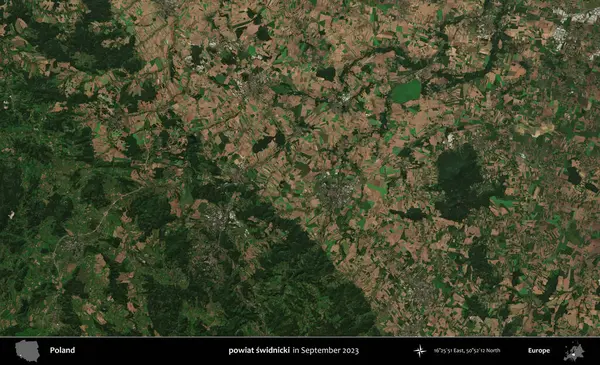 powiat swidnicki. Eylül 2023 'te Copernicus Sentinel karolarından oluşan uydu görüntüsü üzerine Polonya' nın idari bölgesi