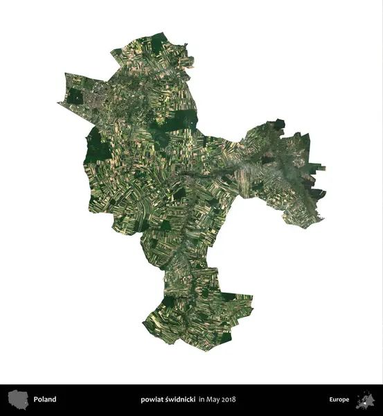 powiat swidnicki. Polonya 'nın idari bölgesi, Mayıs 2018' de çekilen Kopernik Nöbetçi Fayanslarından oluşan bir uydu görüntüsü üzerinde beyaza izole edildi.