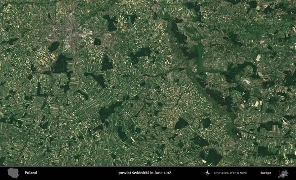 powiat swidnicki. Copernicus Sentinel 'in Haziran 2018' de çekilmiş uydu görüntüsü üzerine Polonya 'nın idari bölgesi
