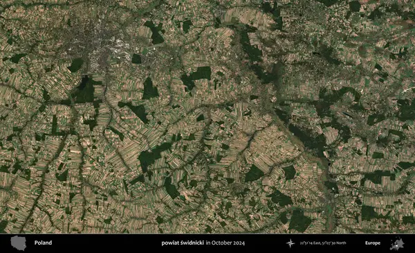 powiat swidnicki. Polonya 'nın idari bölgesi, Kopernik Sentinel' in Ekim 2024 'te çekilmiş uydu görüntüsü üzerine kurulmuştur.