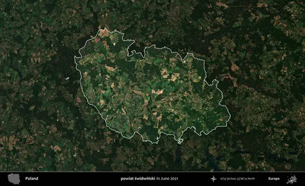 powiat swidwinski. Polonya 'nın idari alanı, Haziran 2021' de çekilen Kopernik Nöbetçi karolarından oluşan koyu renkli bir uydu görüntüsüyle vurgulandı ve özetlendi