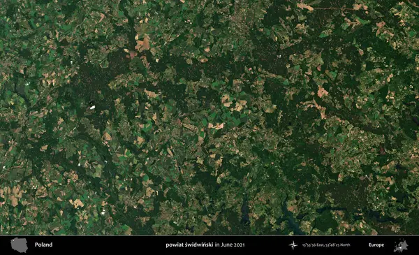 powiat swidwinski. Copernicus Sentinel 'in Haziran 2021' de çekilmiş uydu görüntüsü üzerine Polonya 'nın idari bölgesi