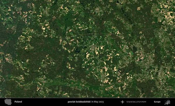 powiat swiebodzinski. Copernicus Sentinel 'in Mayıs 2023' te çekilmiş uydu görüntüsü üzerine Polonya 'nın idari bölgesi.