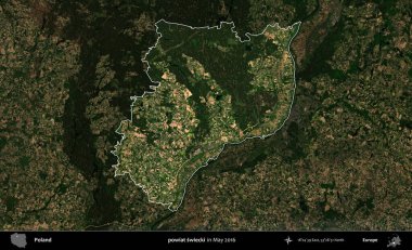 powiat swiecki. Polonya 'nın idari alanı, Mayıs 2016' da çekilen Kopernik Nöbetçi karolarından oluşan koyu renkli bir uydu görüntüsü üzerine vurgulandı ve özetlendi