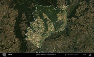 powiat swiecki. Polonya 'nın idari alanı, Eylül 2017' de çekilen Kopernik Nöbetçi karolarından oluşan koyu renkli bir uydu görüntüsü üzerine vurgulandı ve özetlendi