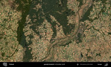 powiat swiecki. Polonya 'nın idari bölgesi, Ekim 2018' de çekilen Kopernik Sentinel karolarından oluşan bir uydu görüntüsü üzerine kurulmuştur.