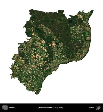 powiat swiecki. Polonya 'nın idari bölgesi, Mayıs 2023' te çekilen Kopernik Nöbetçi Fayanslarından oluşan bir uydu görüntüsüyle beyaza izole edildi.
