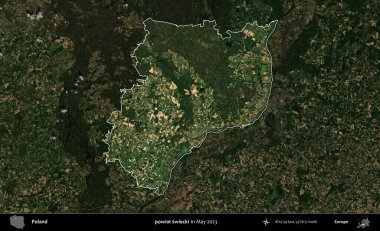powiat swiecki. Polonya 'nın idari alanı, Mayıs 2023' te çekilen Kopernik Nöbetçi karolarından oluşan koyu renkli bir uydu görüntüsü üzerinde vurgulandı ve özetlendi.